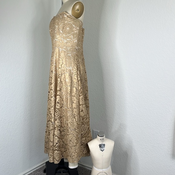 Lilly Pulitzer Aubrianna Strapless Gold Metallic Lace Floral Sweethea Midi Dress - Picture 7 of 13